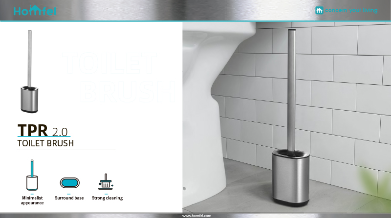 Stainless Steel Compact Bathroom TPR Toilet Brush Holder Set with Hot European Design and Durable Brush