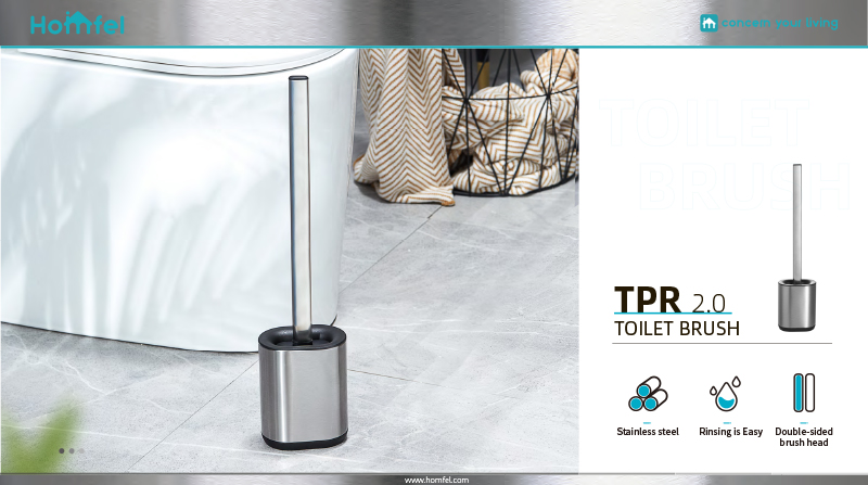 Stainless Steel Compact Bathroom TPR Toilet Brush Holder Set with Hot European Design and Durable Brush