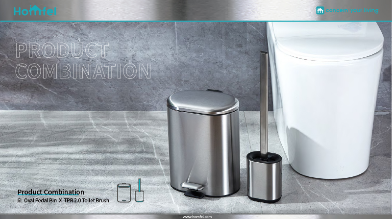 Stainless Steel Compact Bathroom TPR Toilet Brush Holder Set with Hot European Design and Durable Brush