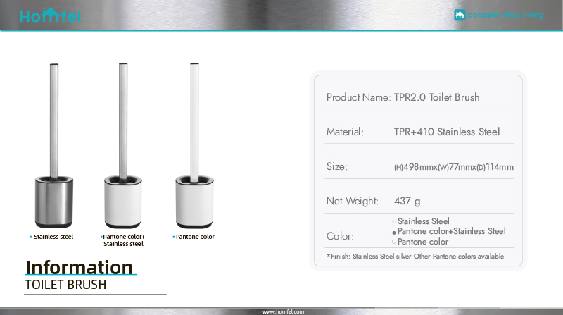 Stainless Steel Compact Bathroom TPR Toilet Brush Holder Set with Hot European Design and Durable Brush